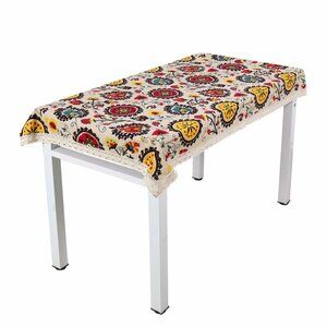 Vtg Style Tablecloth Cotton Fabric Linen Lace Sun Flower , Washable 55" x 86"